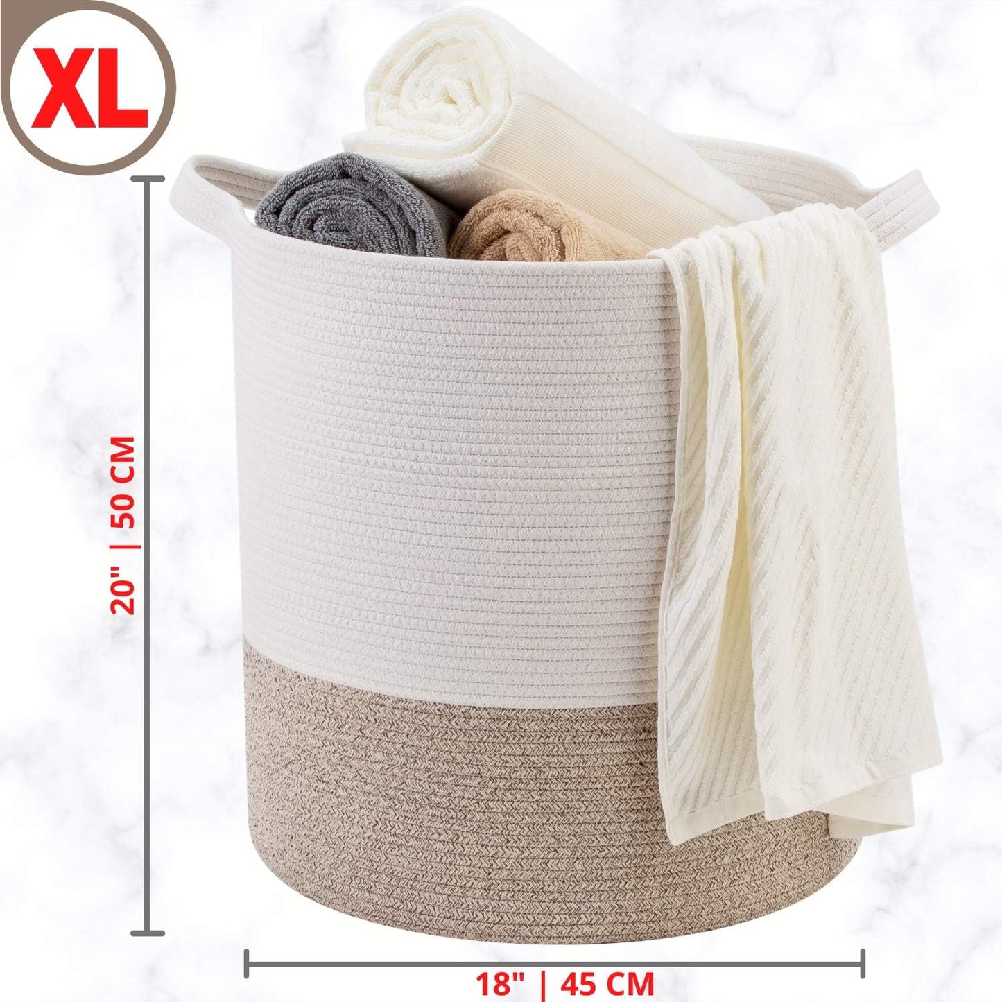 MINTWOOD Design 83L Extra Large 20x18 Inches Decorative Woven Cotton Rope Basket, Tall Laundry