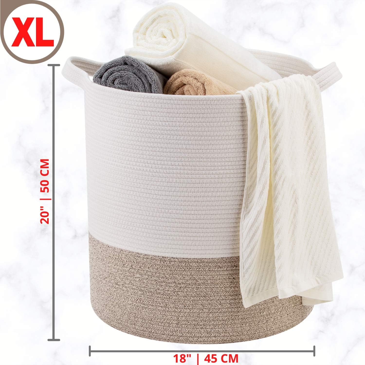 MINTWOOD Design 83L Extra Large 20x18 Inches Decorative Woven Cotton Rope Basket, Tall Laundry