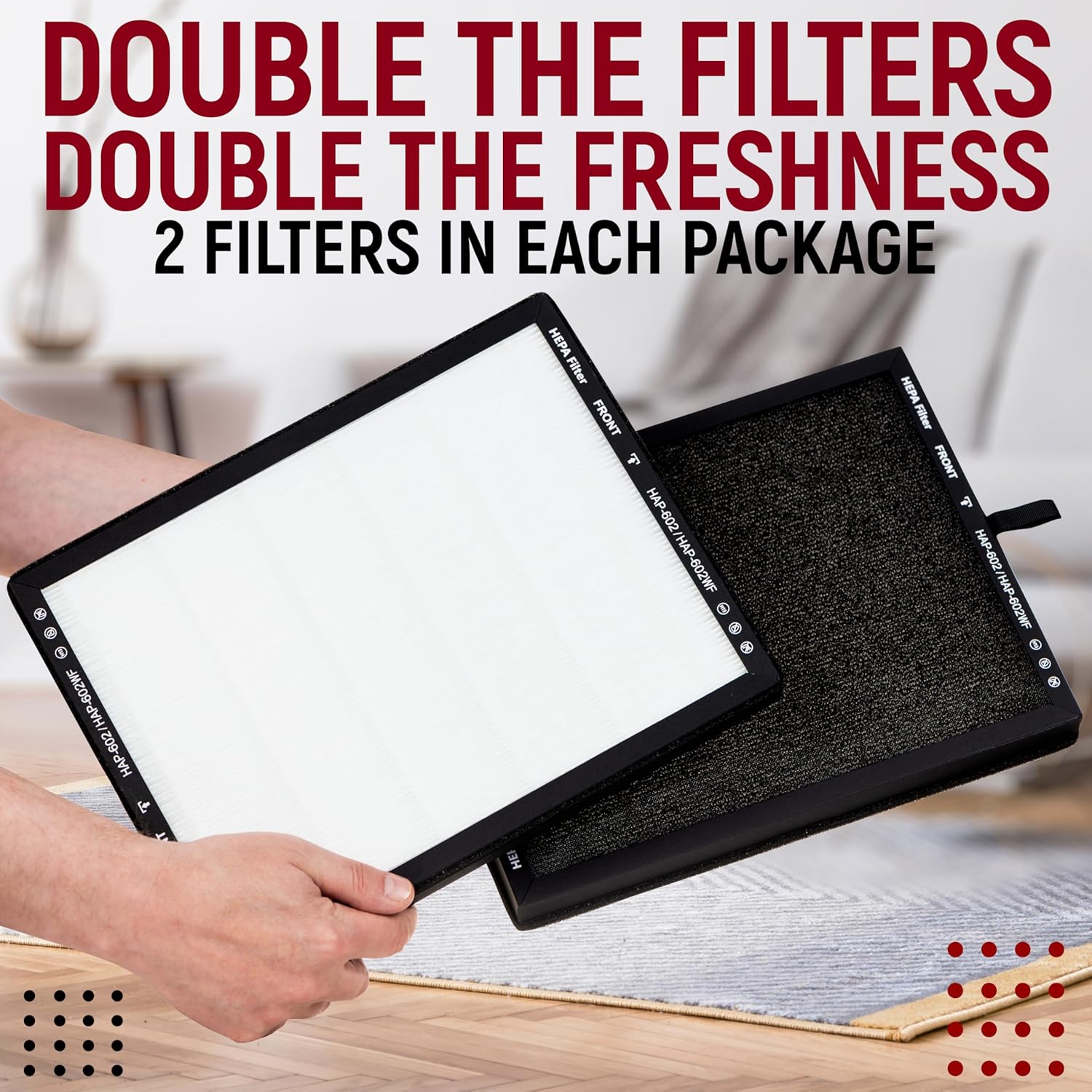 2 Pack HAP602 Replacement Filters Compatible with ECOSELF HAP602/HAP602WF, 3-in-1 HEPA Filter for