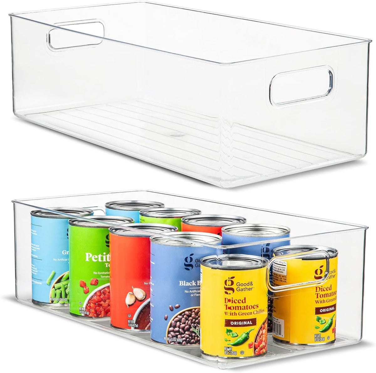 Plastic Food Storage 2 Pack Clear Container Bin with Handles for Organizing Kitchen, Pantry