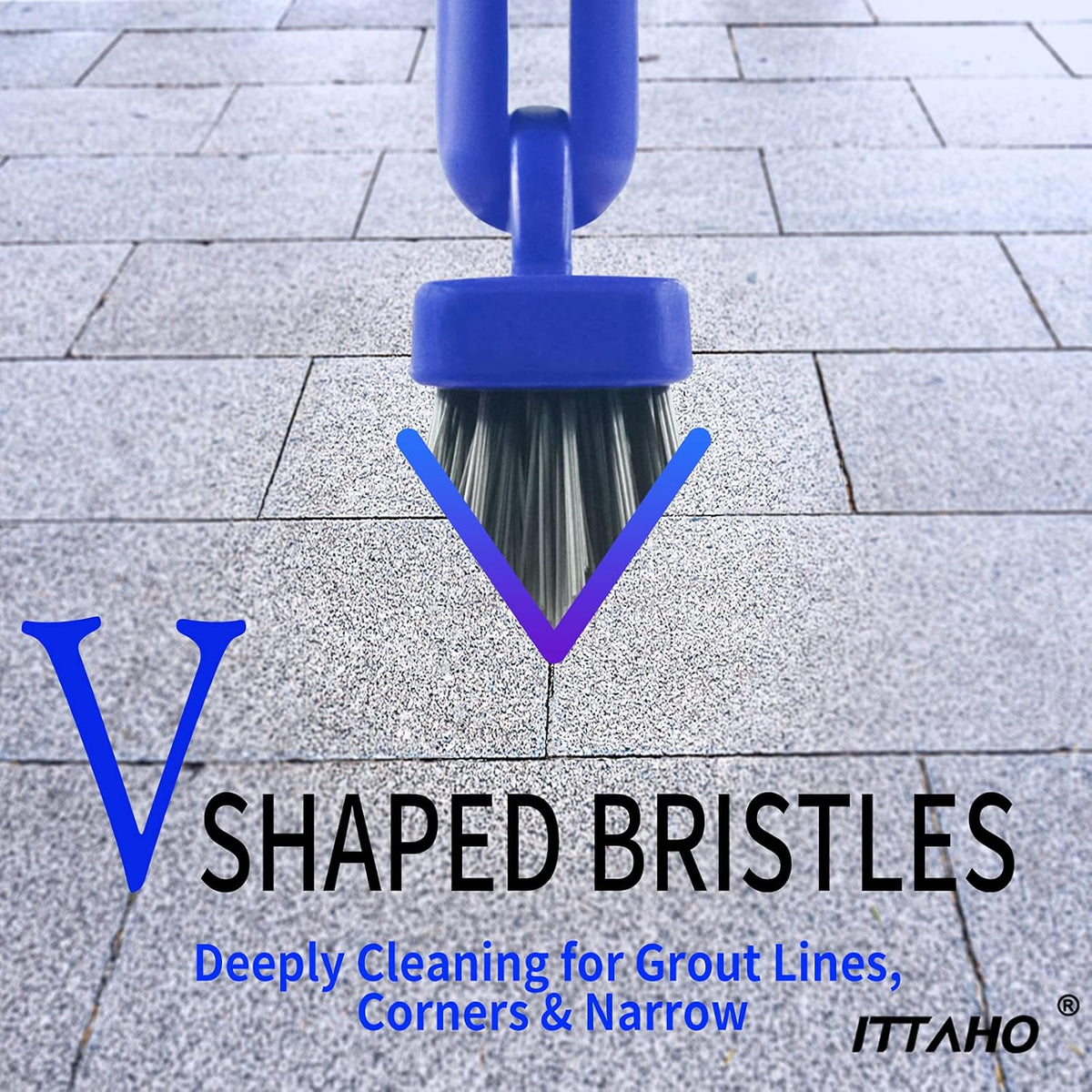 ITTAHO 2 Pack Grout Brush with Long Handle, 56.5'' Swivel Grout Cleaning Brush,V-Shape Grout Scrub