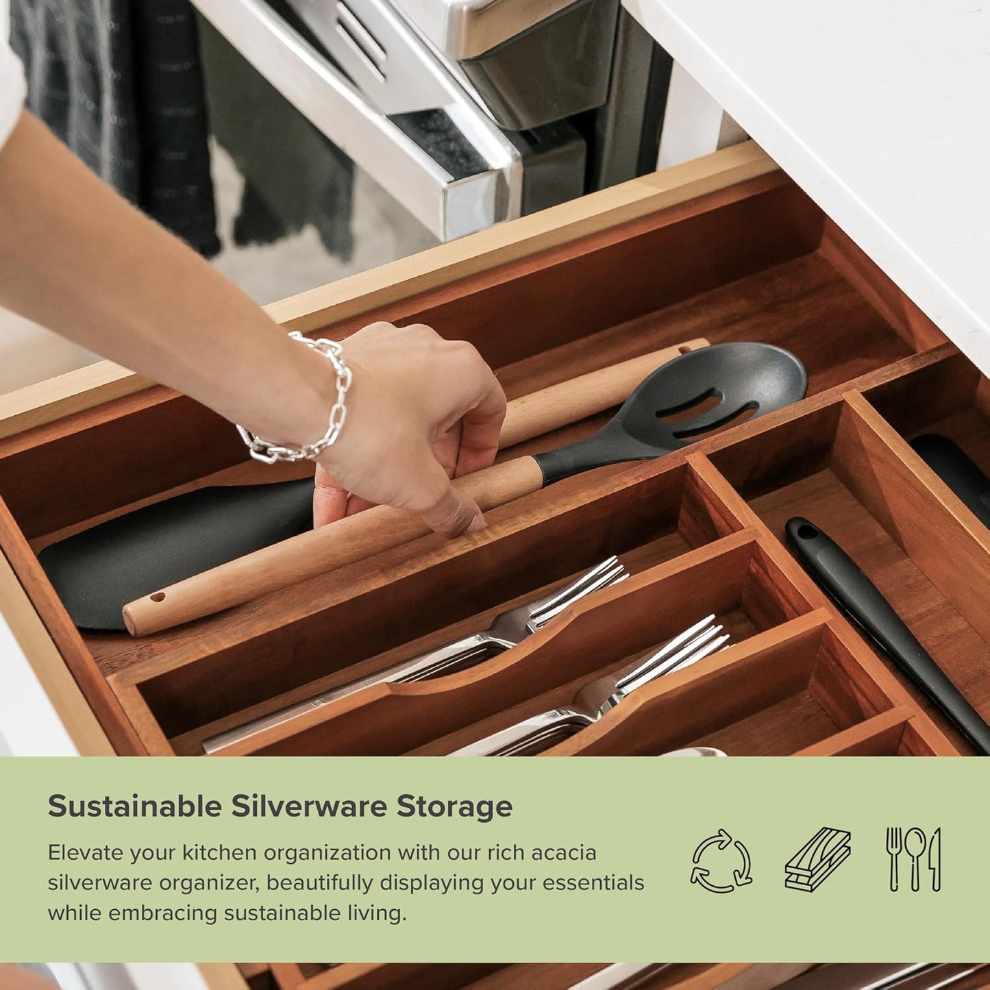 KitchenEdge Premium Silverware, Flatware and Utensil Organizer for Kitchen Drawers, Food-Safe