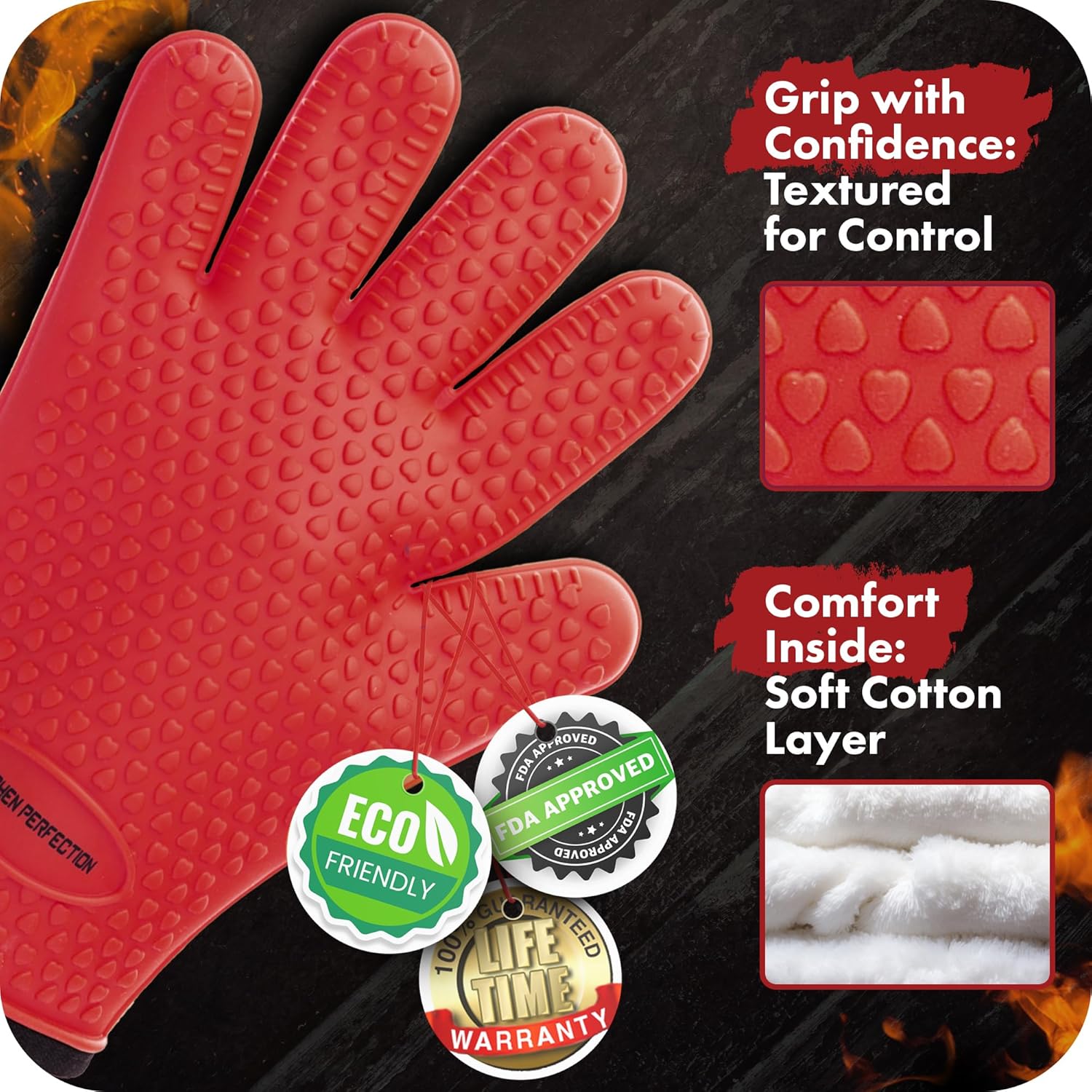 KITCHEN PERFECTION Silicone Smoker Oven Gloves -Extreme Heat Resistant BBQ Gloves -Handle Hot Food