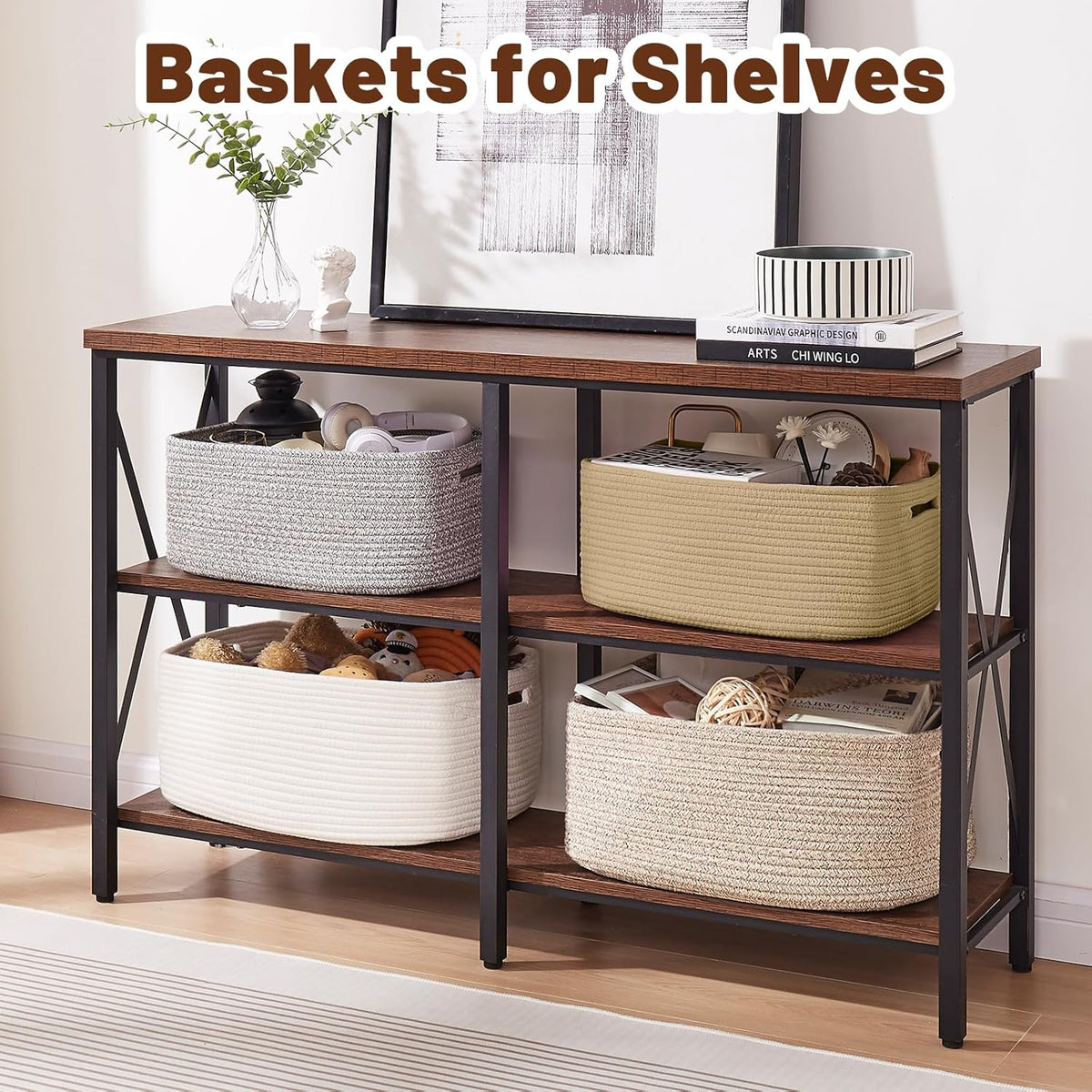 OIAHOMY Storage Basket for Shelves, Closet Cube Storage Bins Baskets for Clothes Blanket Towels
