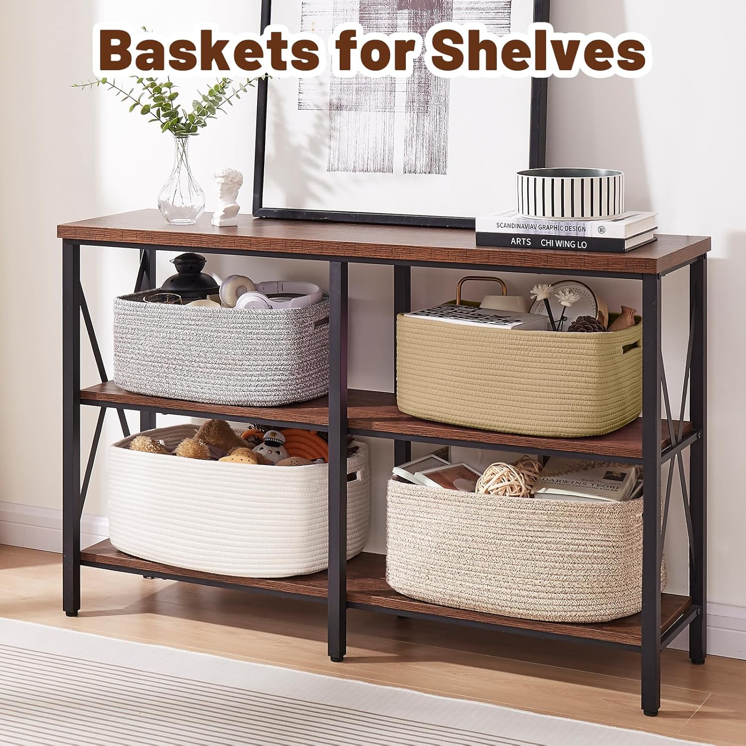 OIAHOMY Storage Basket for Shelves, Closet Cube Storage Bins Baskets for Clothes Blanket Towels