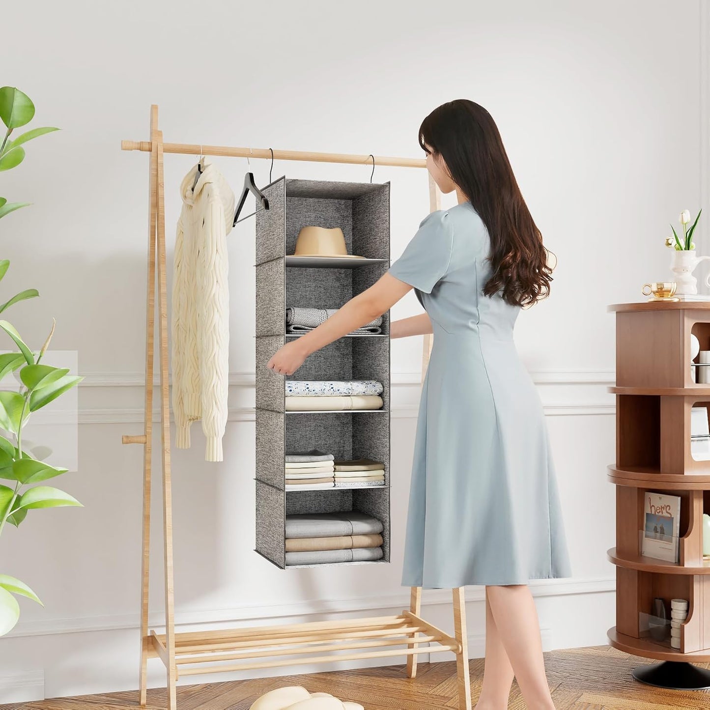 5-Shelf Hanging Storage Closet Organizer, Linen Rv Storage and Organization for Wardrobe, Inside