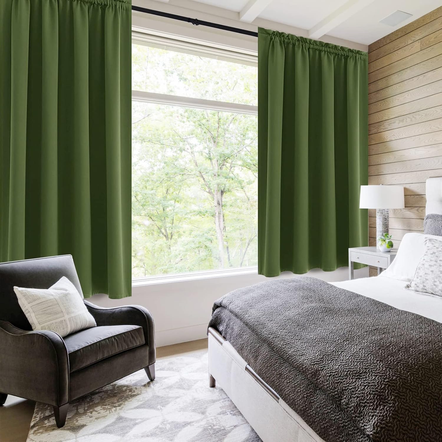 DWCN Olive Green Room Darkening Blackout Curtains - Thermal Insulated Privacy Energy Saving Window