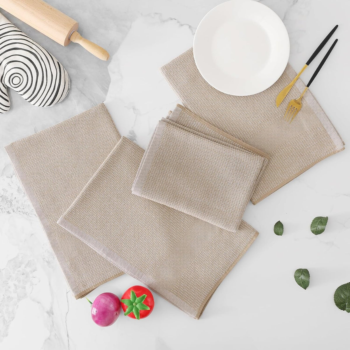 Homaxy Premium Kitchen Towels(18”x 28”, 8 Pack), Large Cotton Kitchen Hand Towels, Flat and Terry