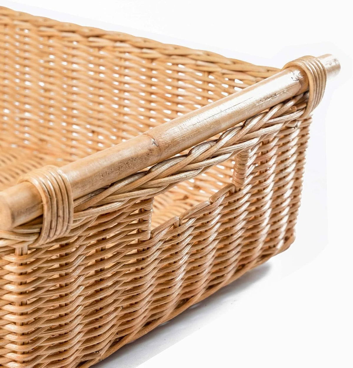 The Basket Lady Low Pole Handle Wicker Storage Basket, Extra Large, 21.5 in L x 14.5 in W x 6.5 in