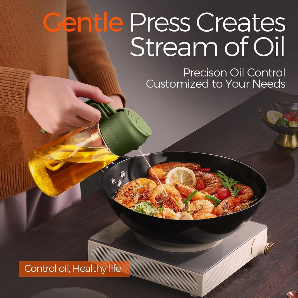 YARRAMATE 16oz/470ml Glass Olive Oil Sprayer for Cooking with Stickers, 2 in 1 Oil Dispenser for