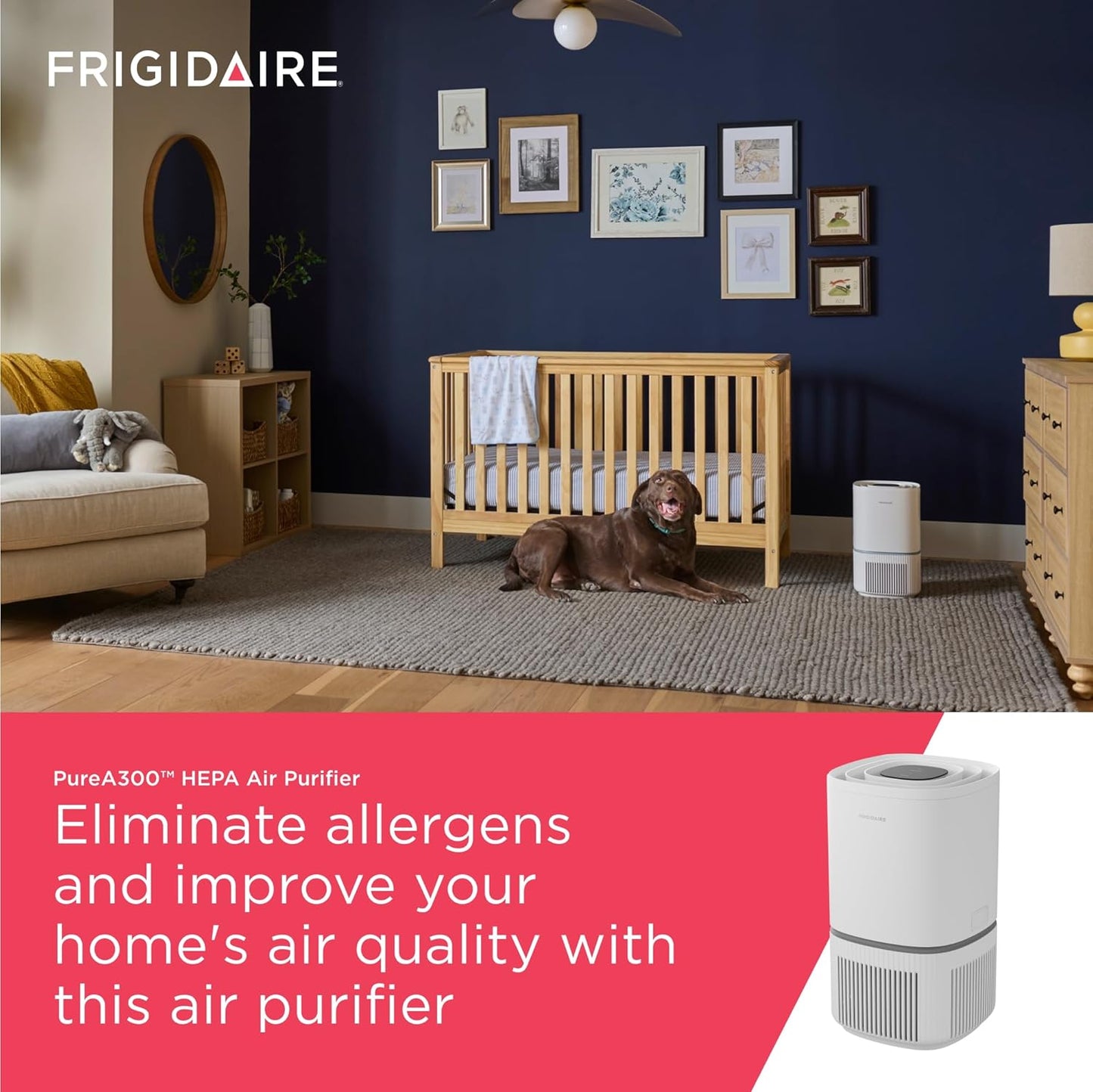 Frigidaire PureA300 HEPA Air Purifier for Small Bedrooms, Covers up to 850 Sq. Ft., 3-Stage