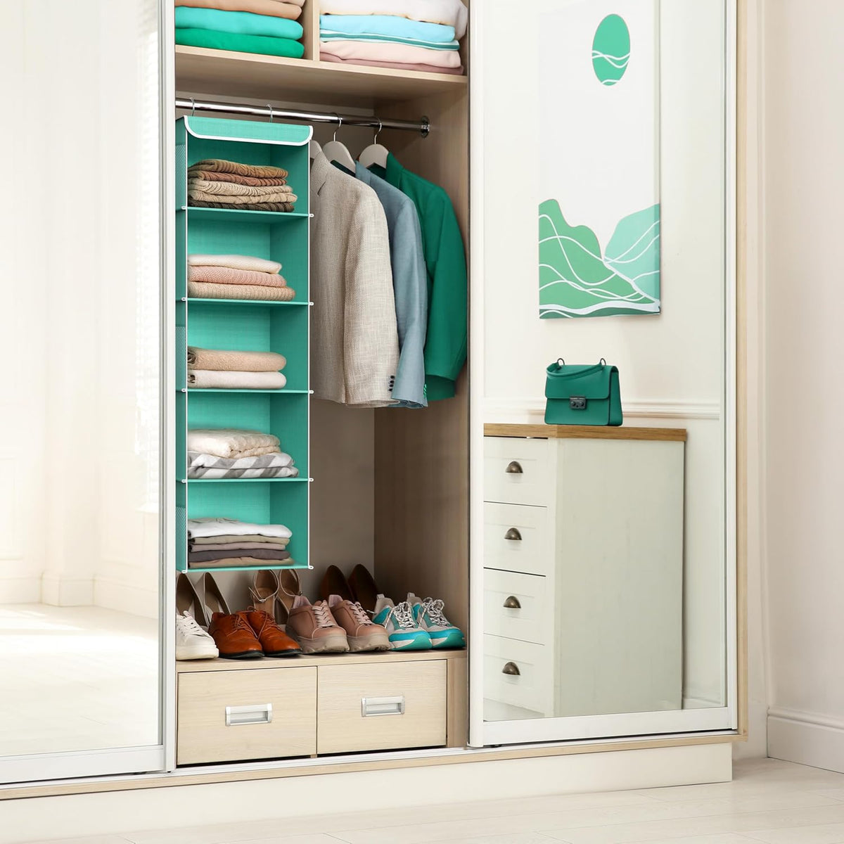 Simple Houseware 5 Shelf Hanging Closet Organizer, Turquoise