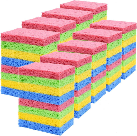 YoleShy 72 Pack Sponges Kitchen Natural Compressed Cellulose Sponges Bulk Non Scratch for Household