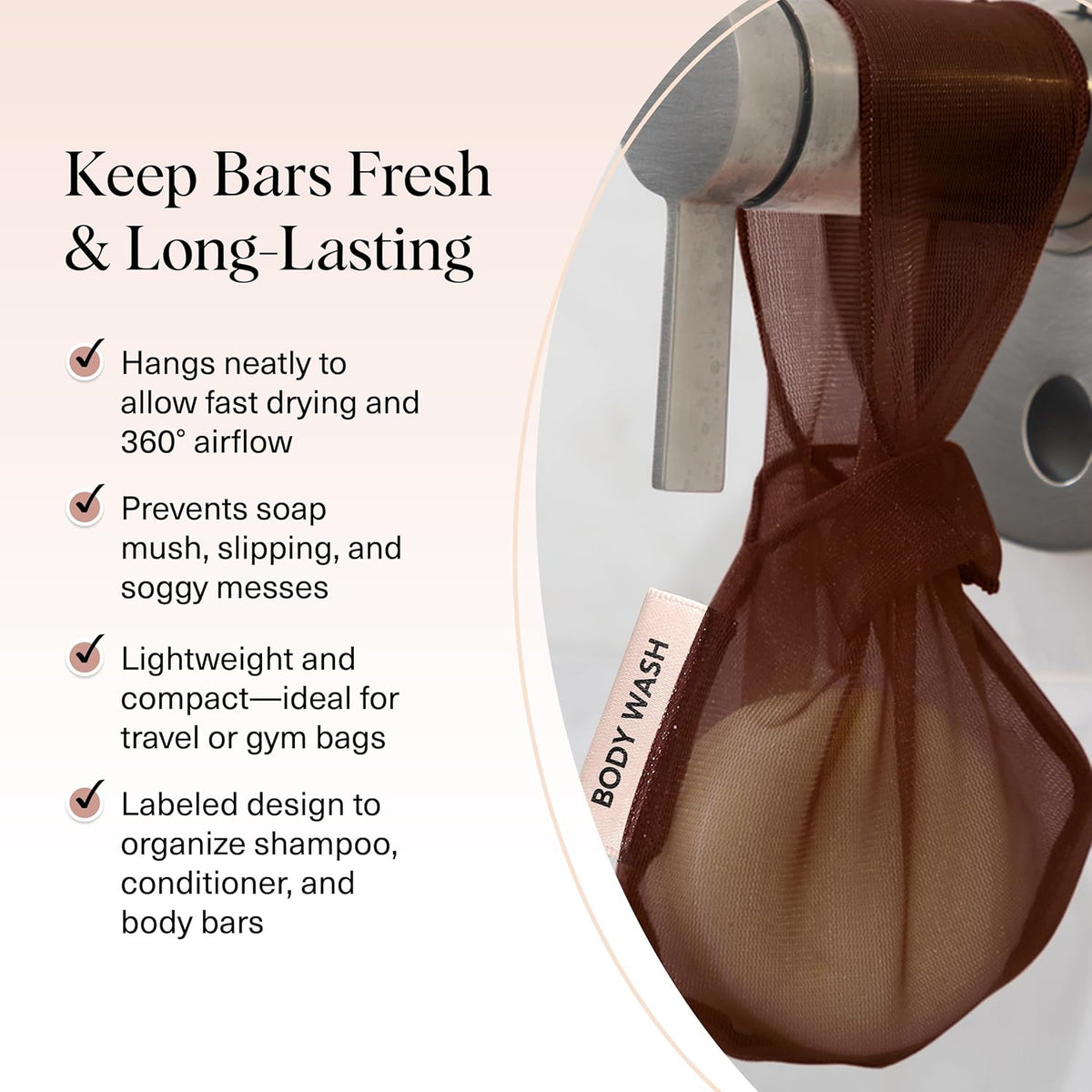 Kitsch Bar Soap Saver Bag – Patented Mesh Bag Soap Holder for Body Wash Bar - Extends Use &