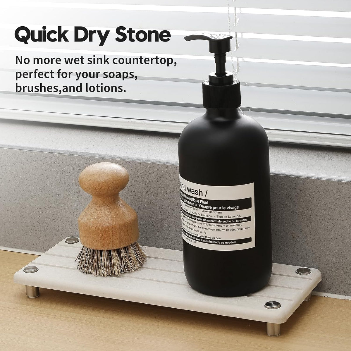 Quick Dry Bathroom Tray & Kitchen Sink Organizer, Water Absorbing Countertop Sponge Holder Soap