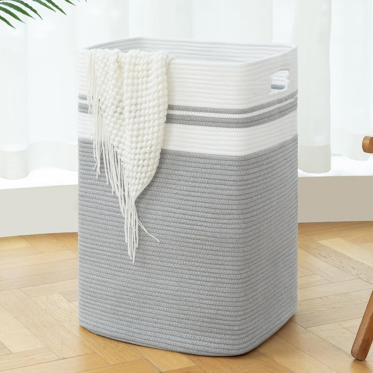 OIAHOMY 91L Laundry Hamper, XXXLarge Laundry Basket, Collapsible Cotton Rope Basket,Woven Storage