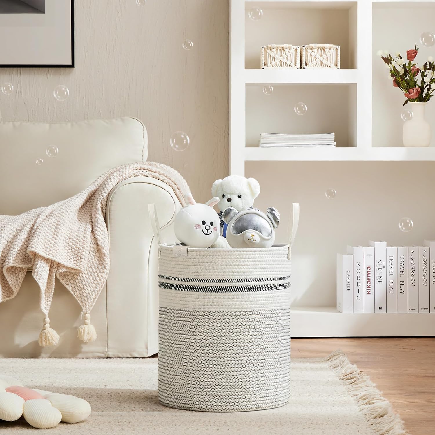 VIPOSCO Tall Laundry Basket, Large Dirty Clothes Hamper with Leather Handle, Woven Rope Storage