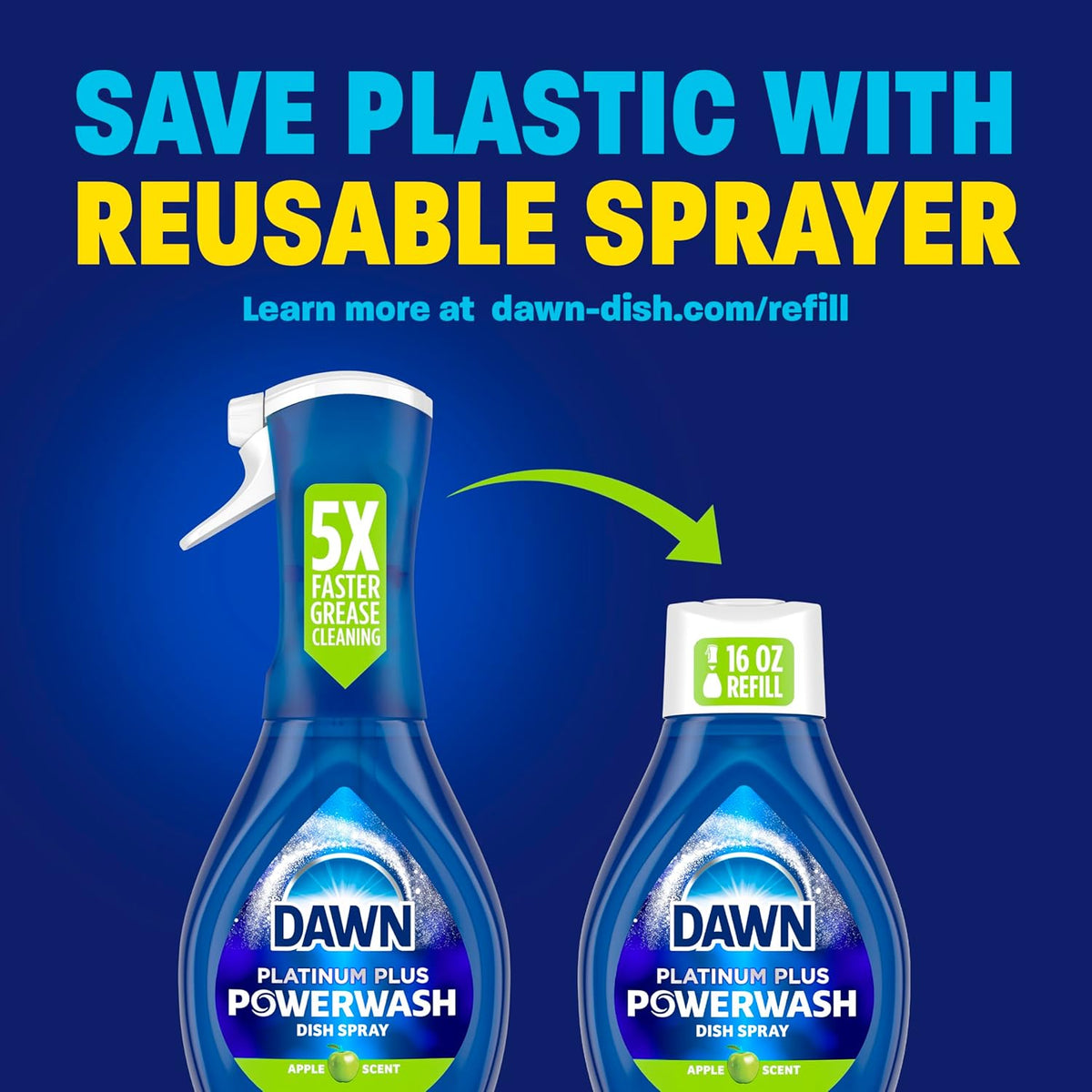 Dawn Platinum Powerwash Dish Spray, Dish Soap Cleaning Spray, Apple Scent Refill, Dish Soap Liquid