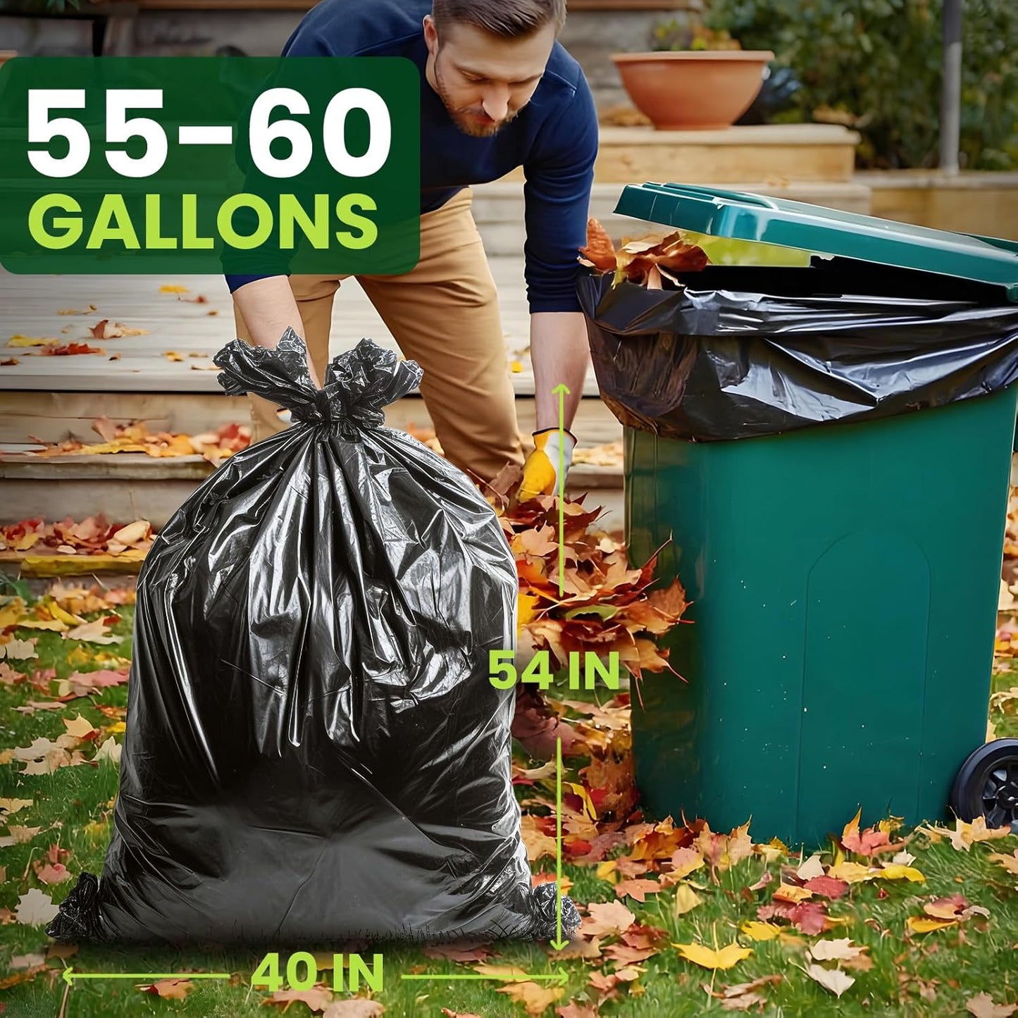 150 Count 55-60 Gallon Trash Bags, Large Garbage Bags Sturdy & Tear-Resistant Commercial Can Liners