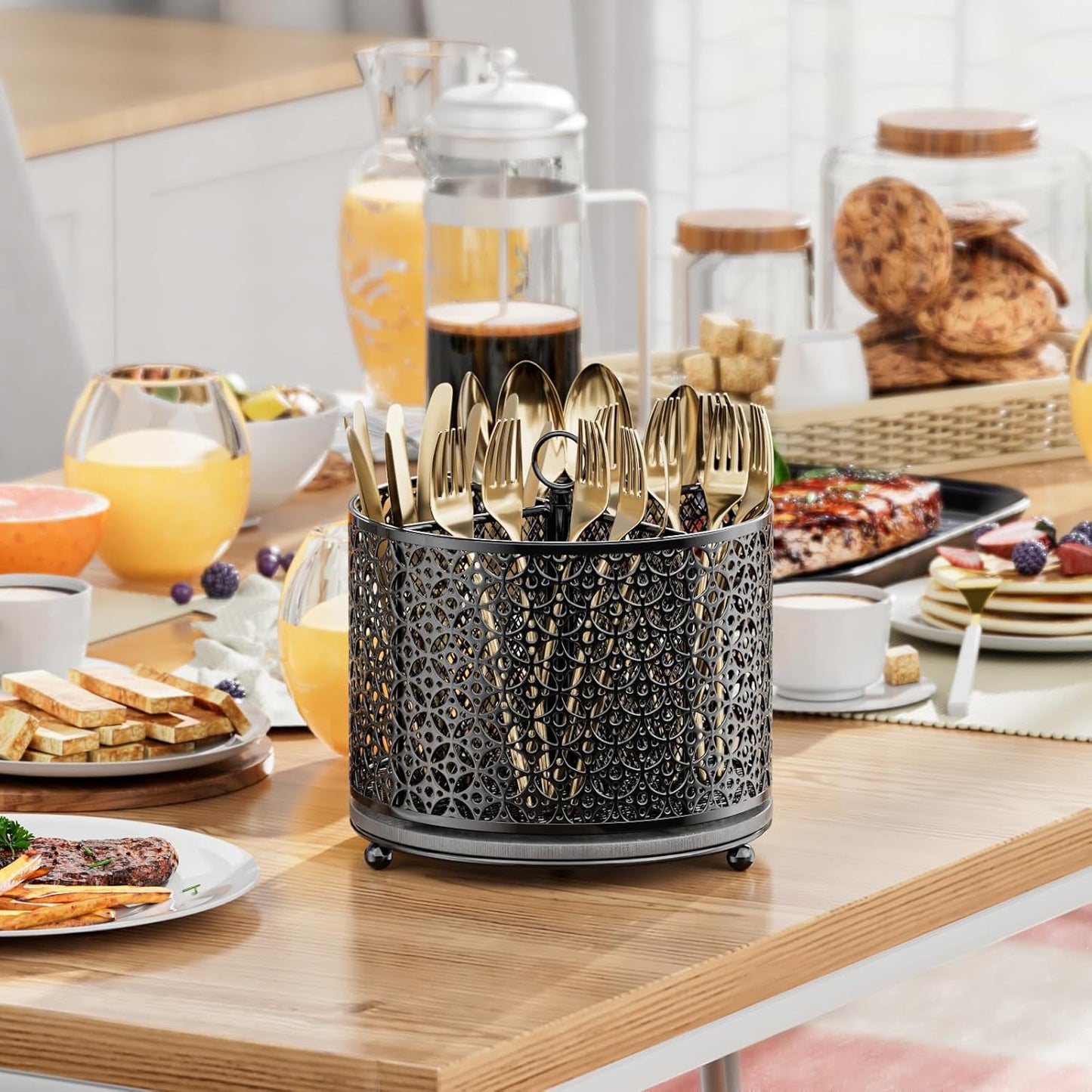 360° Rotating Utensil Holder Caddy - Fast-Drying Silverware Flatware Organizer - 4 Compartment