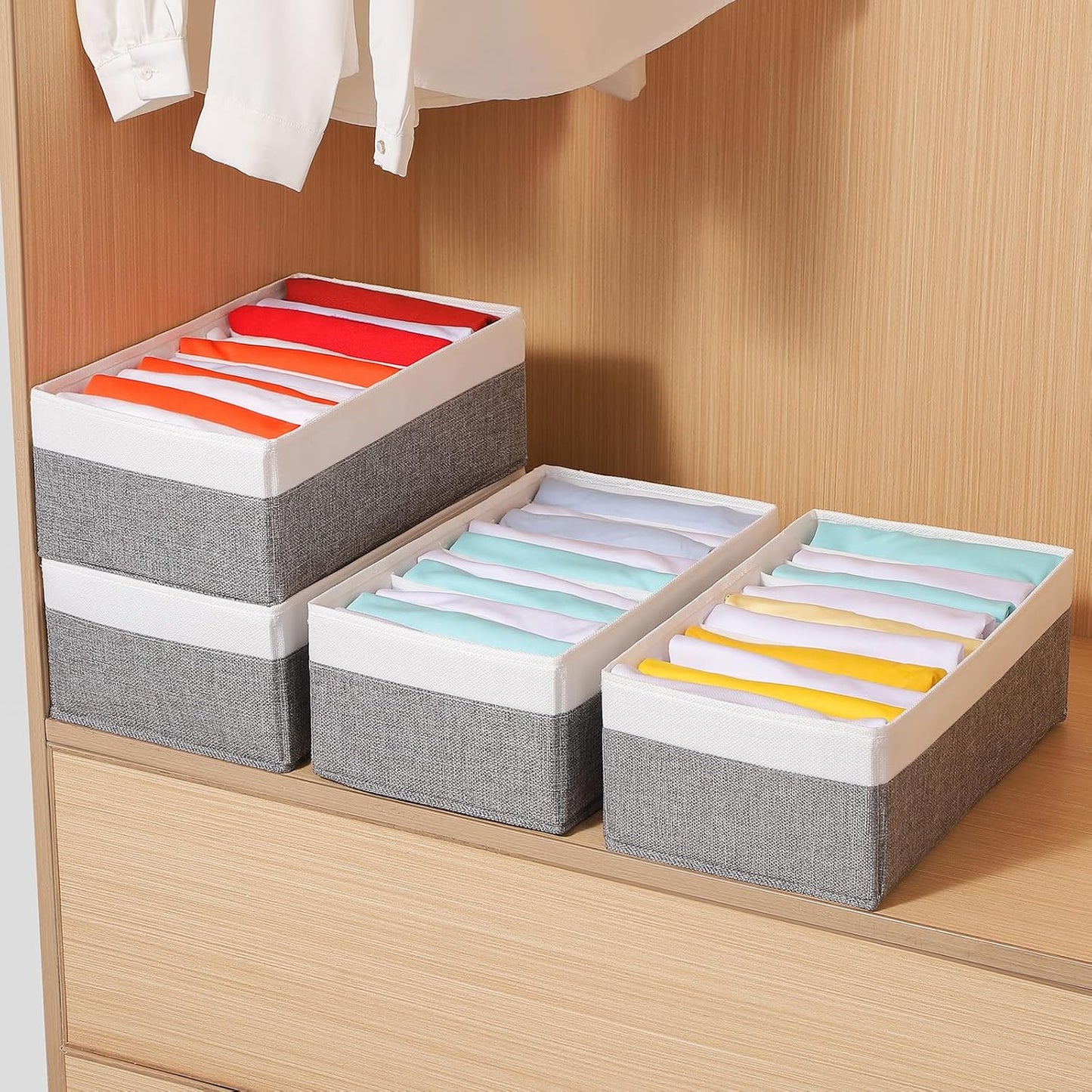 4 Packs T-shirt Drawer Organizers for Clothing,10 Grids Compartment Wardrobe Storage Box, Clothes