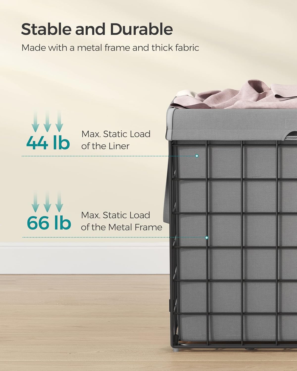 SONGMICS 29 Gal. (110L) Laundry Basket, Laundry Hamper, Collapsible Clothes Hamper, Removable and