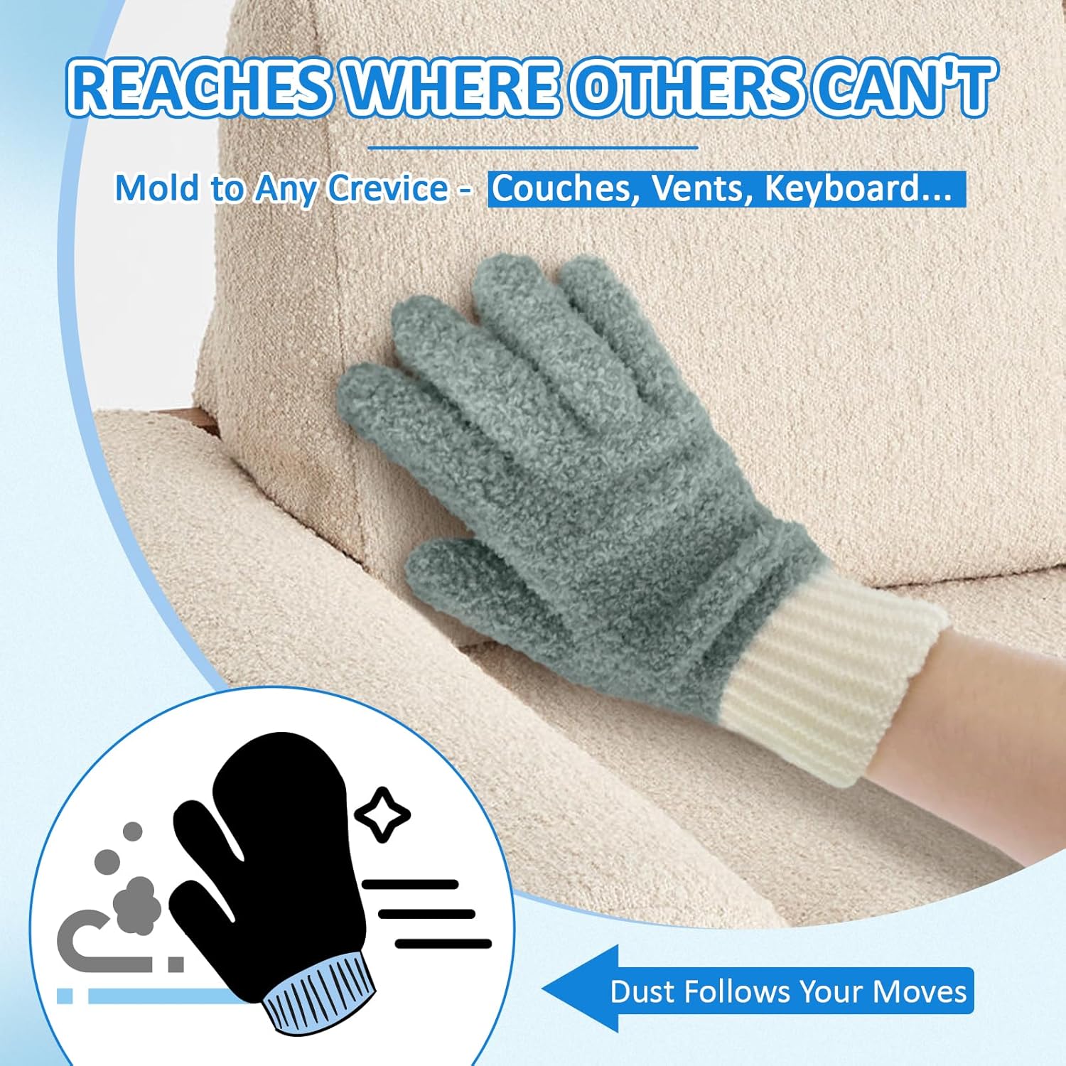 MIG4U 4 Pairs Microfiber Gloves - Dusting Gloves for House Cleaning - Washable Blind Cleaner Duster