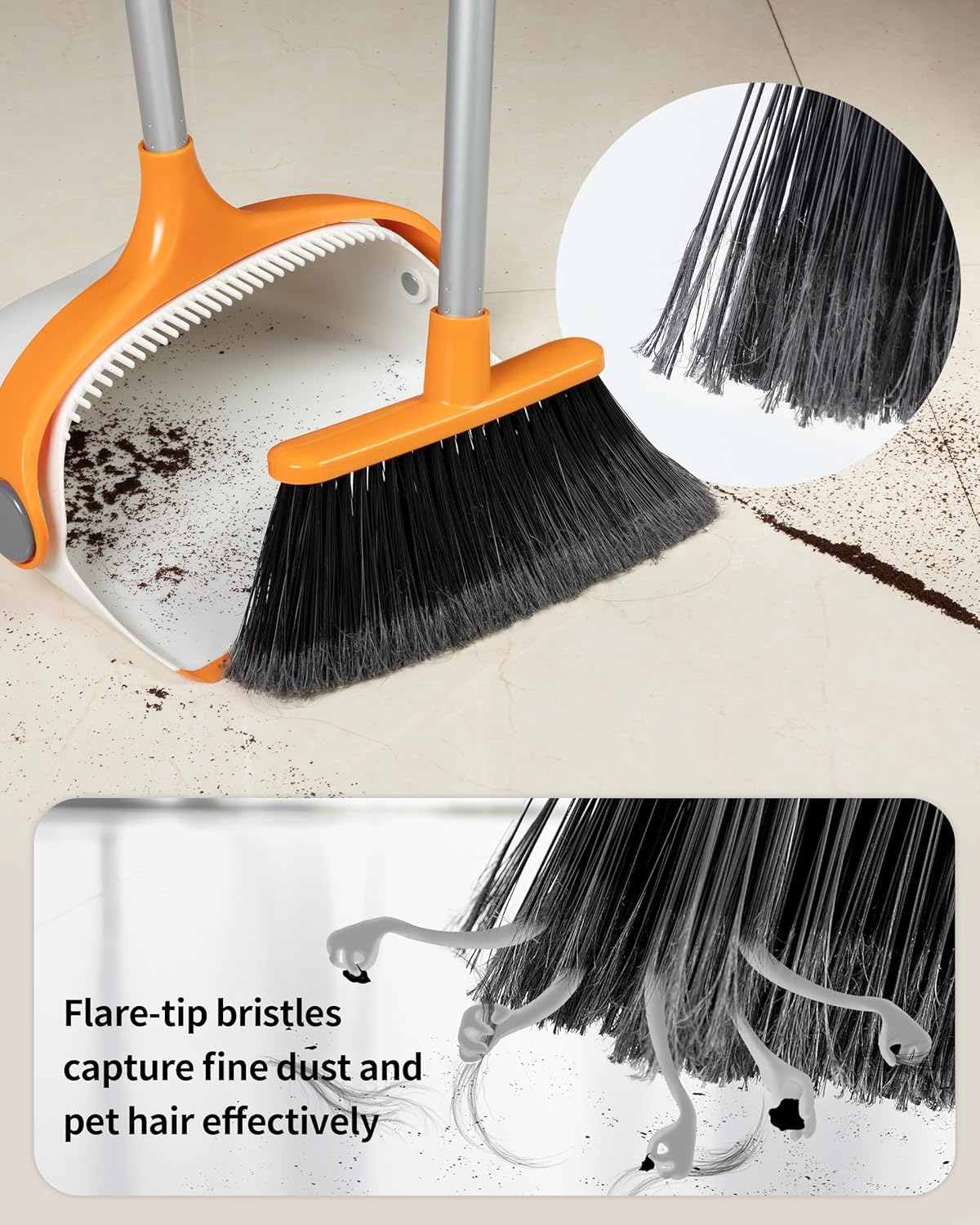 MR.SIGA Broom and Dustpan Set with Long Handle, Stand Upright Broom with Dustpan Combo for Cleaning
