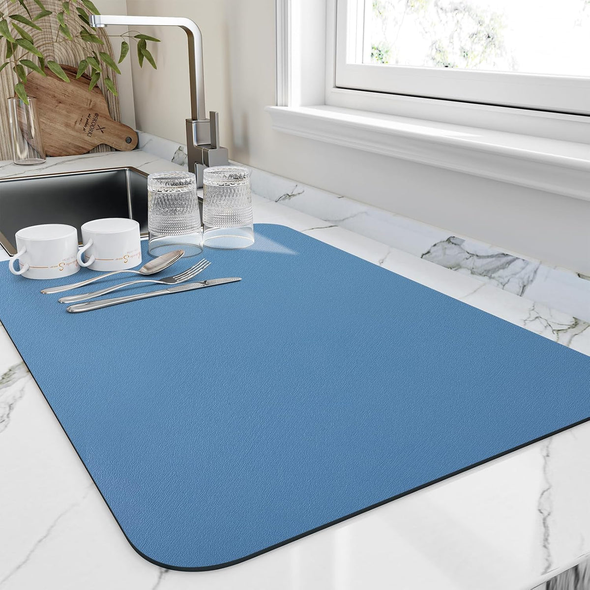 Dish Drying Mat for Kitchen Counter, Heat Resistant Drainer Mats with Non-slip Rubber Backed, Hide