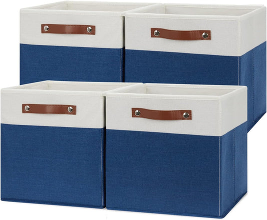 Temary Collapsible Storage Boxes - 12x12 Blue Cube Storage Bins with Handles for Organizing Home