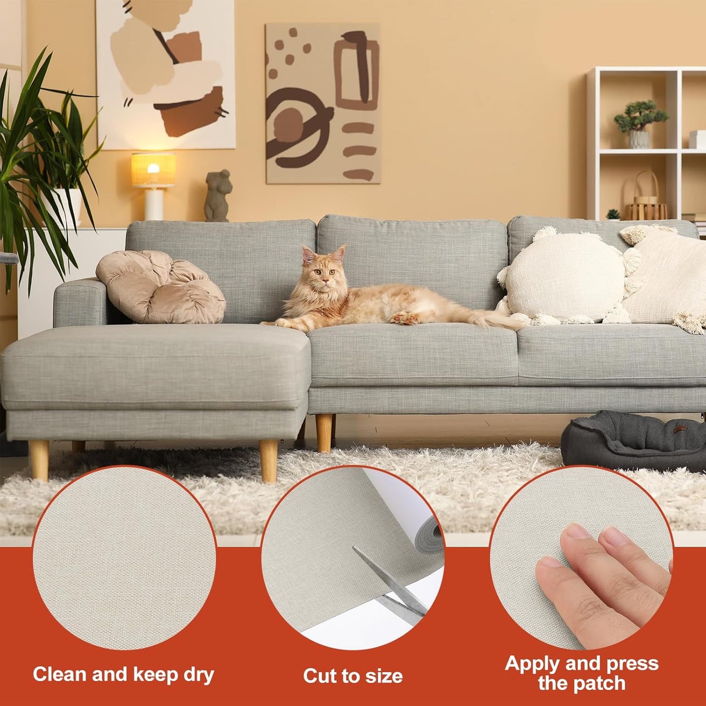 PATIKIL 70x6.2 Inch Linen Repair Tape, Repair Fabric Patch Self Adhesive Couch Patch Line Repair
