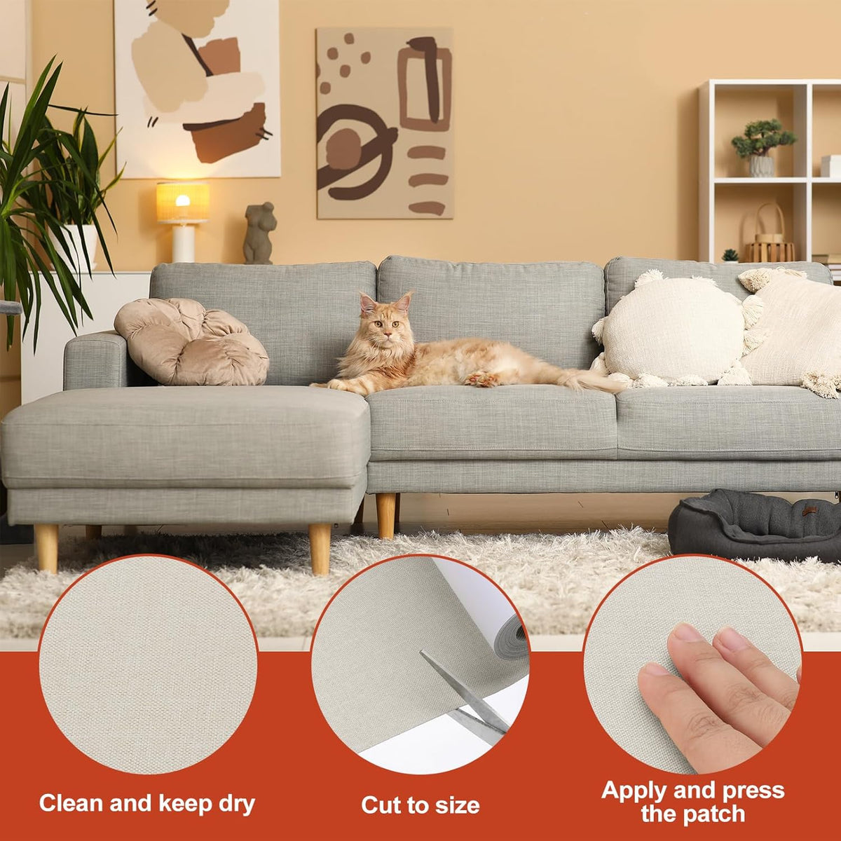 PATIKIL 70x6.2 Inch Linen Repair Tape, Repair Fabric Patch Self Adhesive Couch Patch Line Repair
