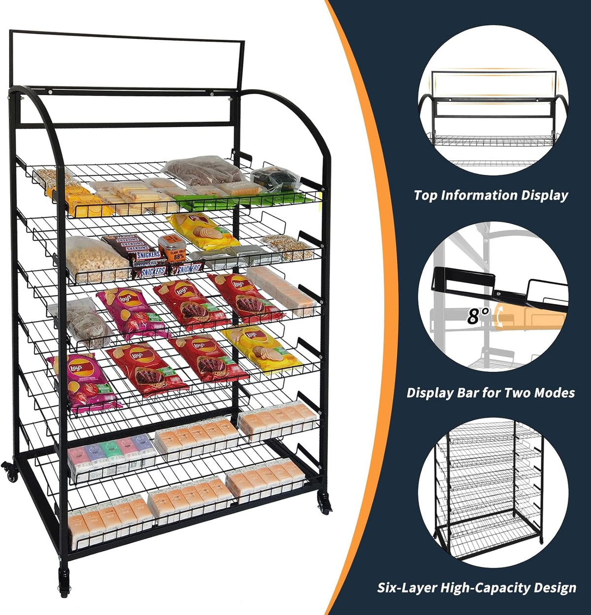 Tongmo Bakery Display Rack: Equipped with Wheels and Header Holder, 39.5" Wide Potato Chip Display