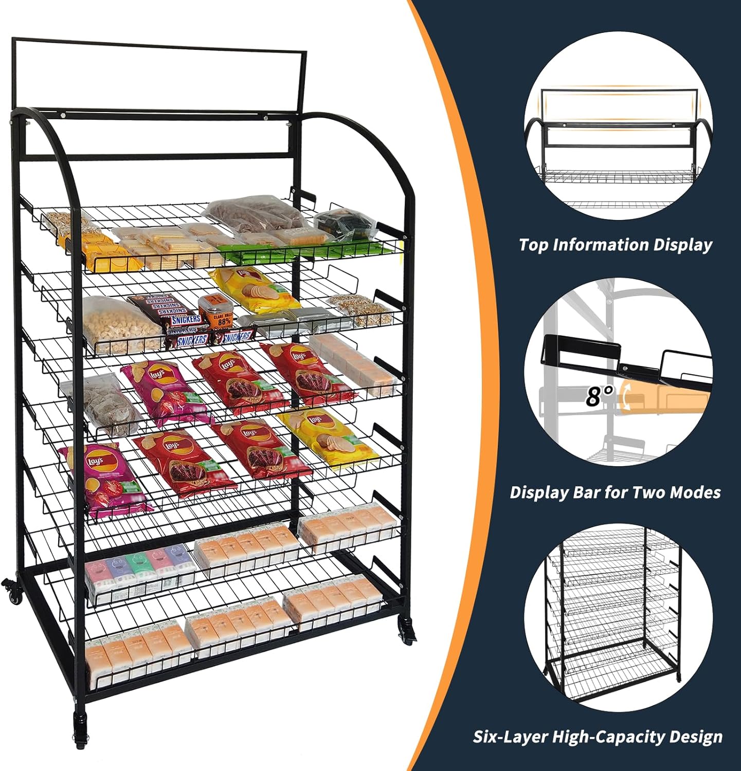Tongmo Bakery Display Rack: Equipped with Wheels and Header Holder, 39.5" Wide Potato Chip Display
