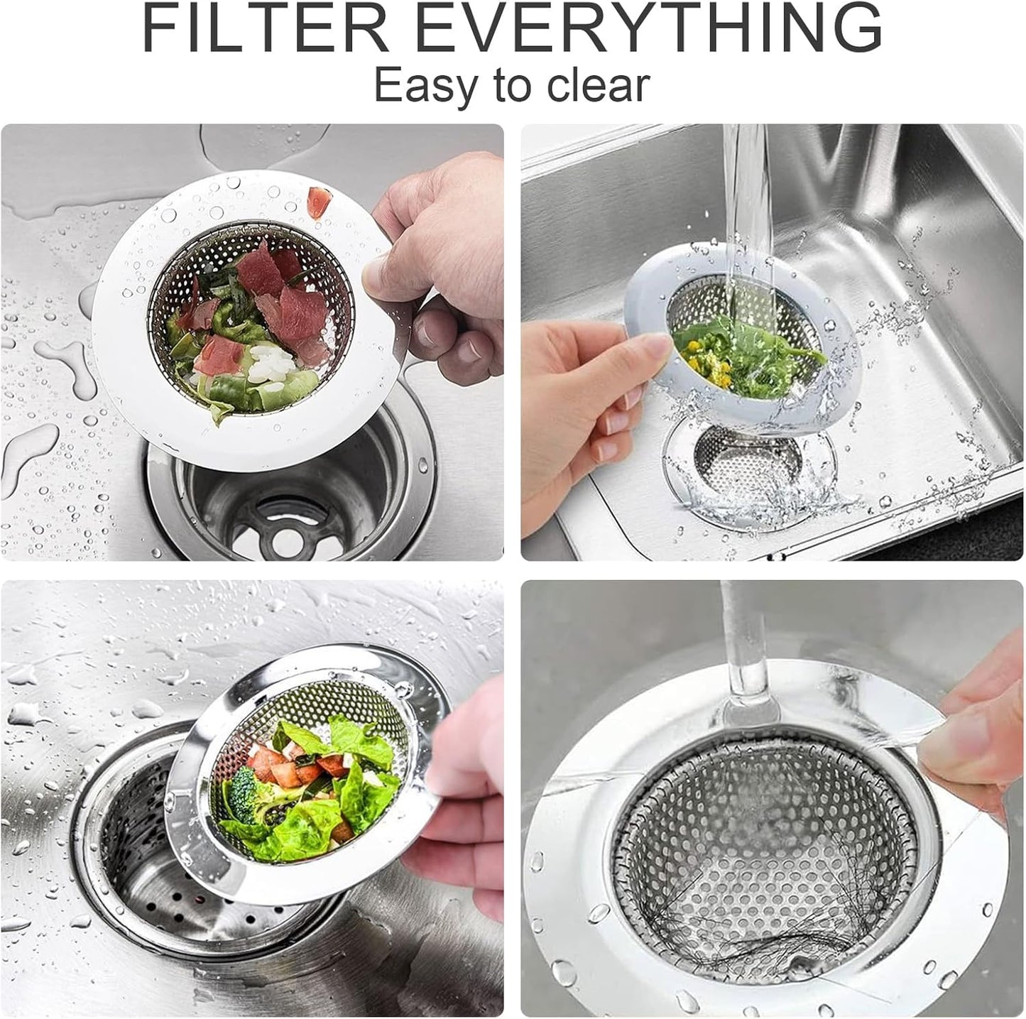 3pcs Heavy Duty Stainless Steel Slop Basket Filter Trap, 4.5" Top / 2.95" Mesh Metal Sink