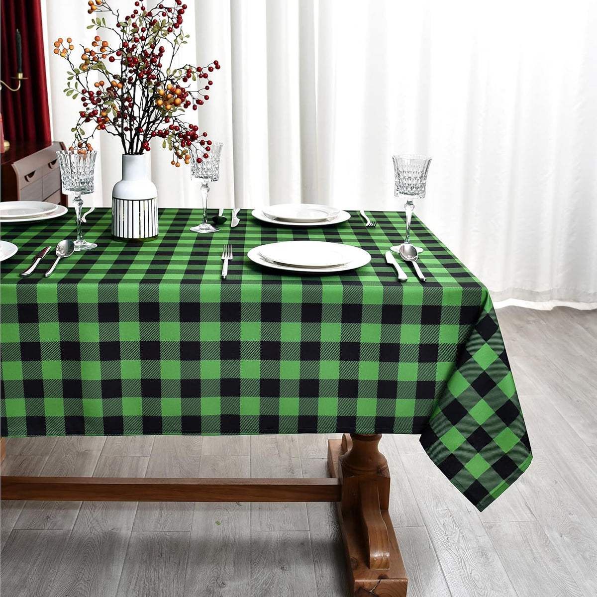 Waterproof Gingham Festive Tablecloth Fabric - Oblong 52x70 Inch Classic Buffalo Tartan Table Cloth