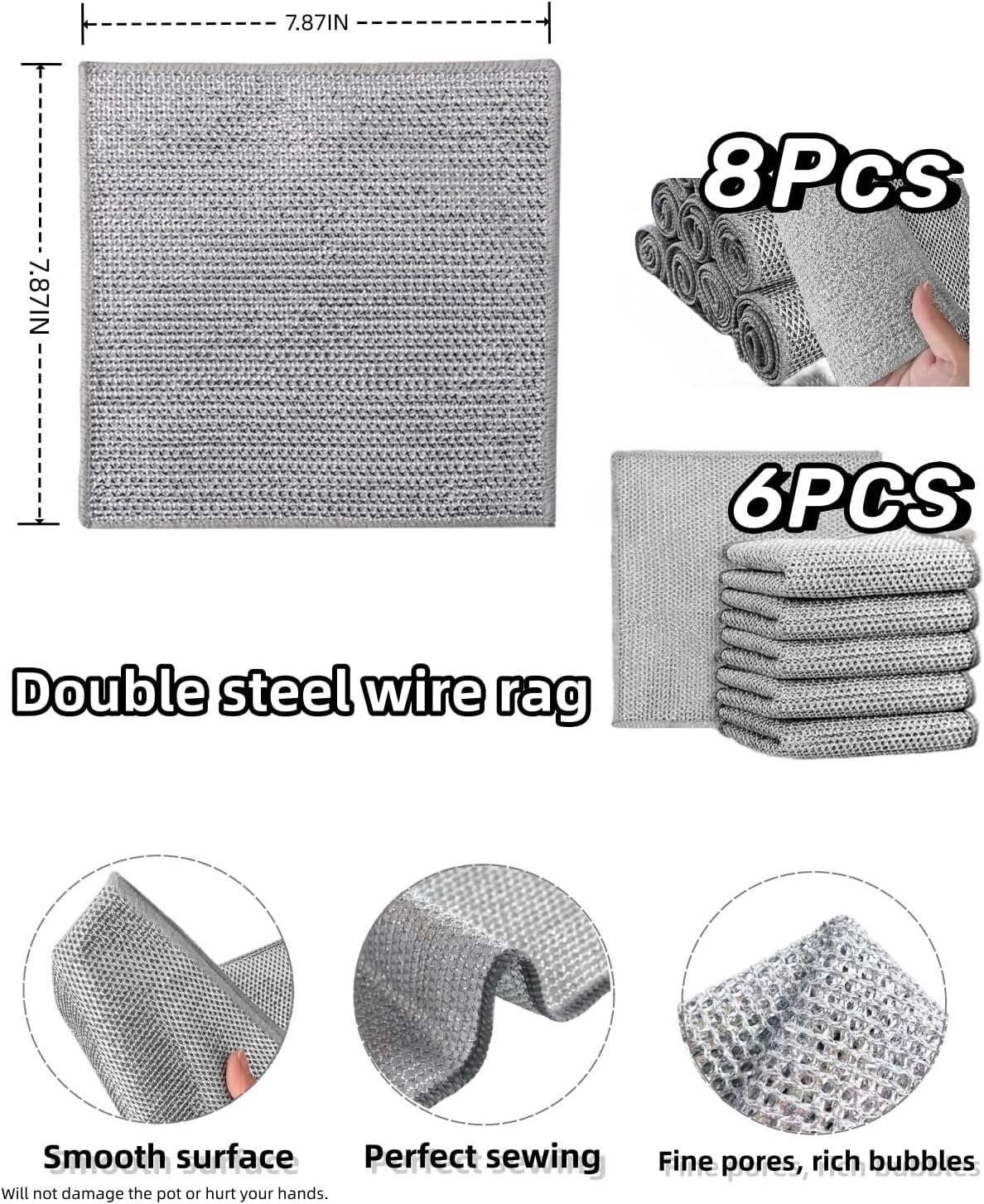 Stainless Steel Scrubber and Cleaning Rags - Non Scratch Wire Dishcloth for Washing Dishes, Steel
