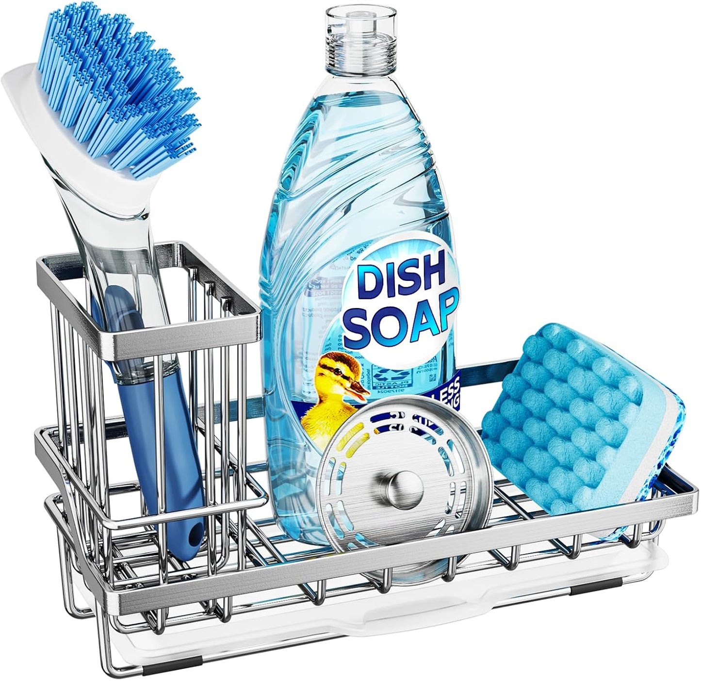Consumest Sink Caddy, Kitchen Sponge Holder with Dish Brush Holder, Kitchen Organizer with Drip