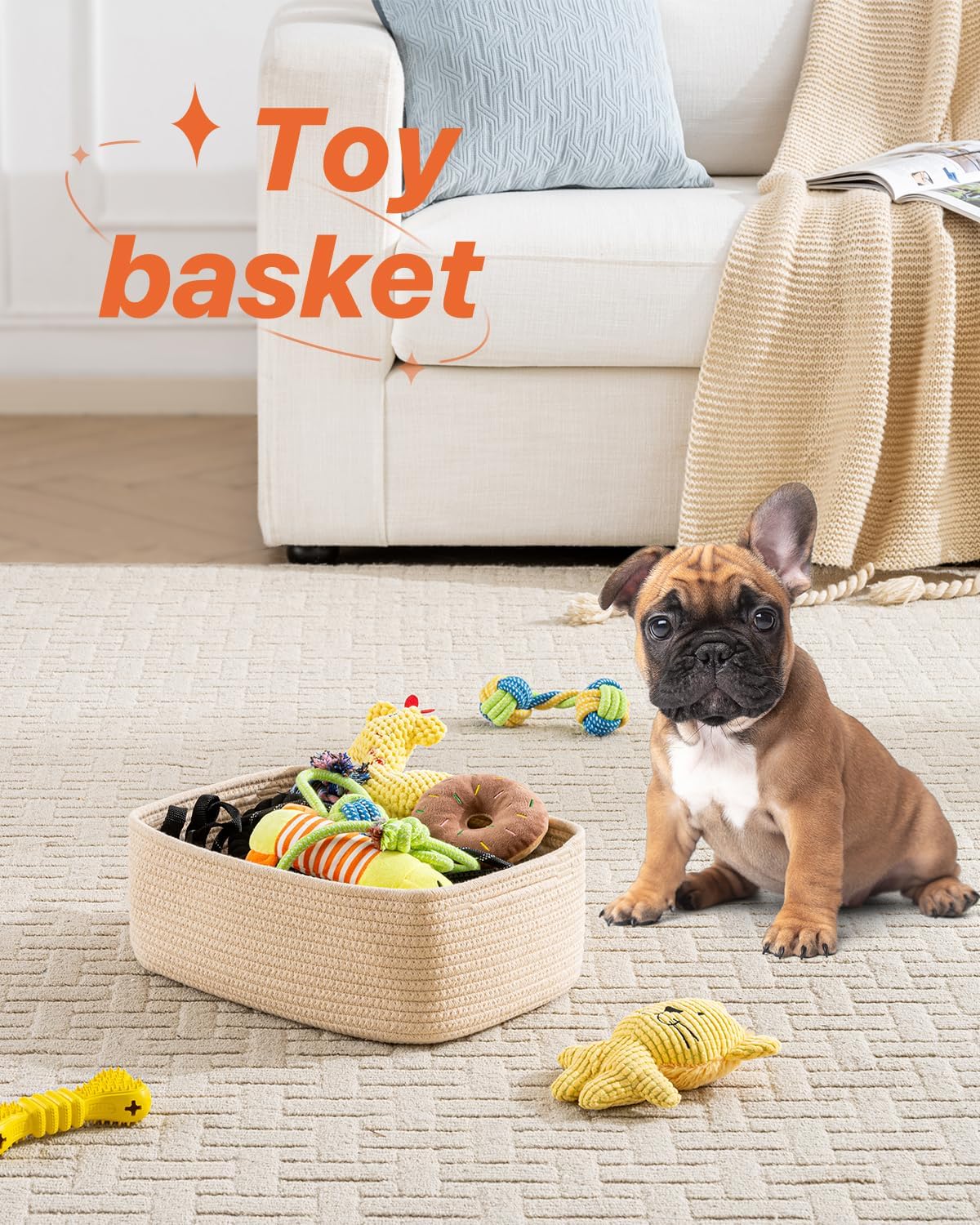 Small Woven Basket, 13.5 x 9.5 x 5 Inches, Storage Basket for Organizing, Cute Small Rope Shelf