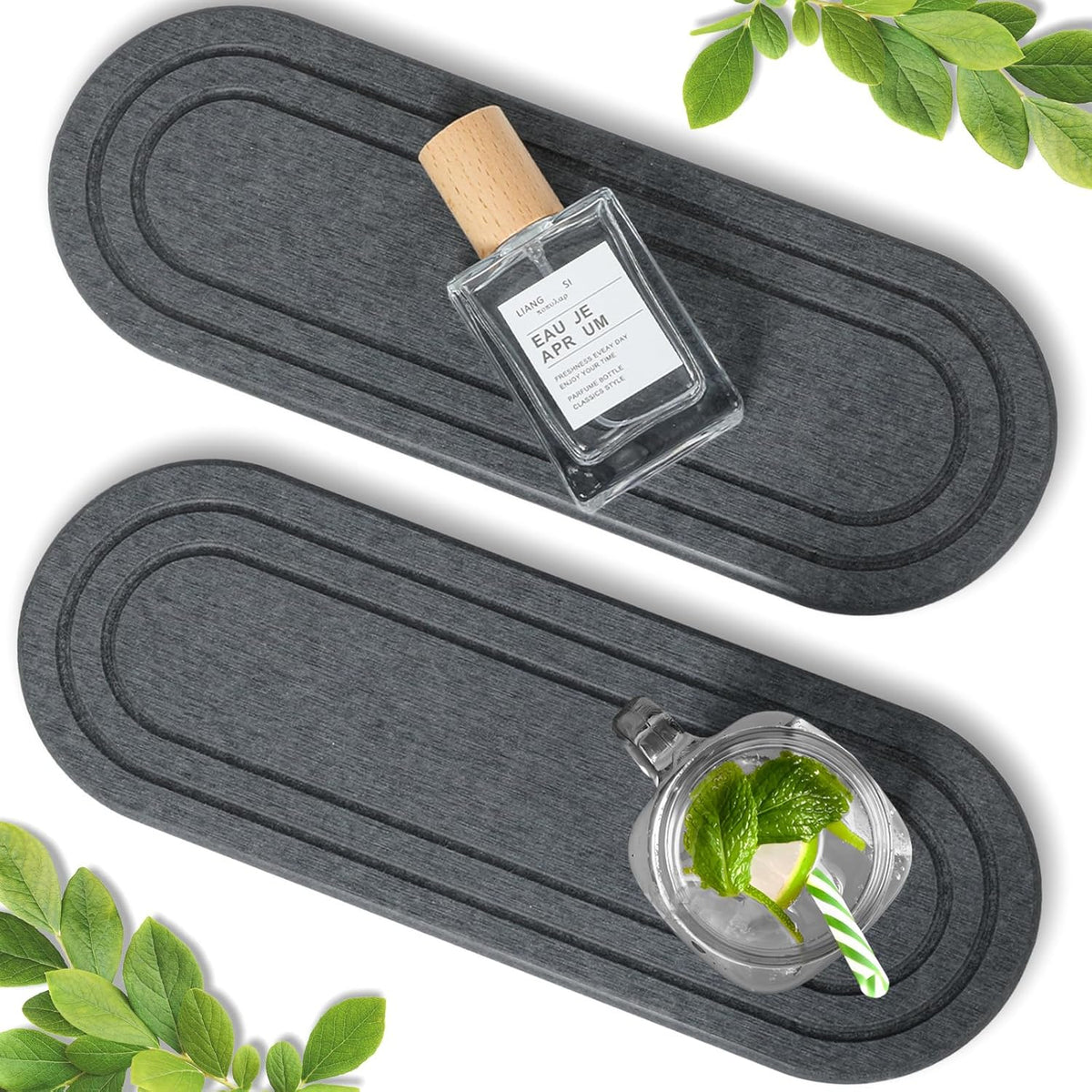 2PCS Water Absorbing Stone Tray, Fast Drying Diatomite Stone Sink Tray, Water Absorbent Diatomite