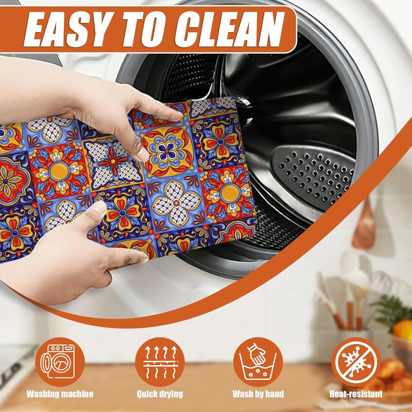 Talavera Mexican Tiles Dish Drying Mat for Kitchen Counter Microfiber Absorbent Dish Kitchen Drying