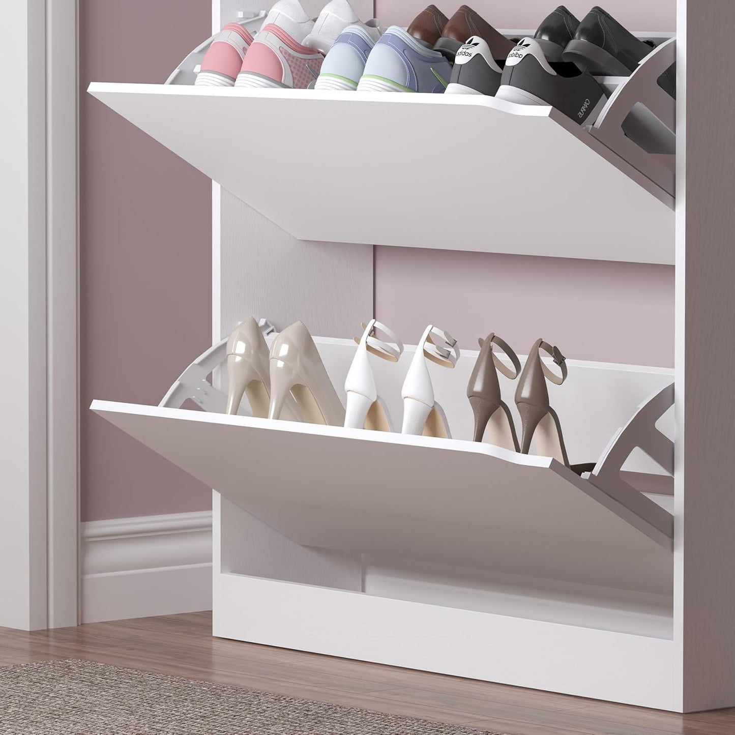 Shoe Cabinet with 3 Flip Drawers & Coat Rack, Narrow Hidden Shoe Storage Cabinet, 2-in-1 Hall Tree