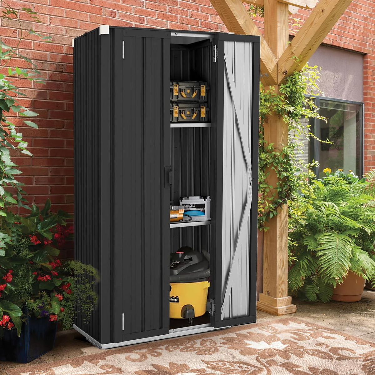 AECOJOY Outdoor Storage Cabinet, Outdoor Cabinets Waterproof with Shelves, Vertical Tall Garden
