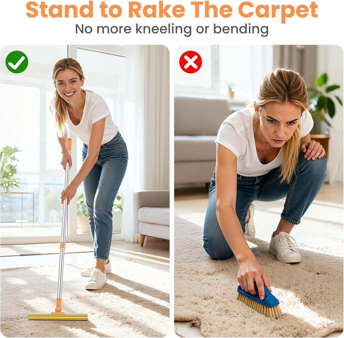 3 in 1 Carpet Rake for Pet Hair Removal, Tool Set of 3, 55” Long Handle Carpet Pet Hair Removal
