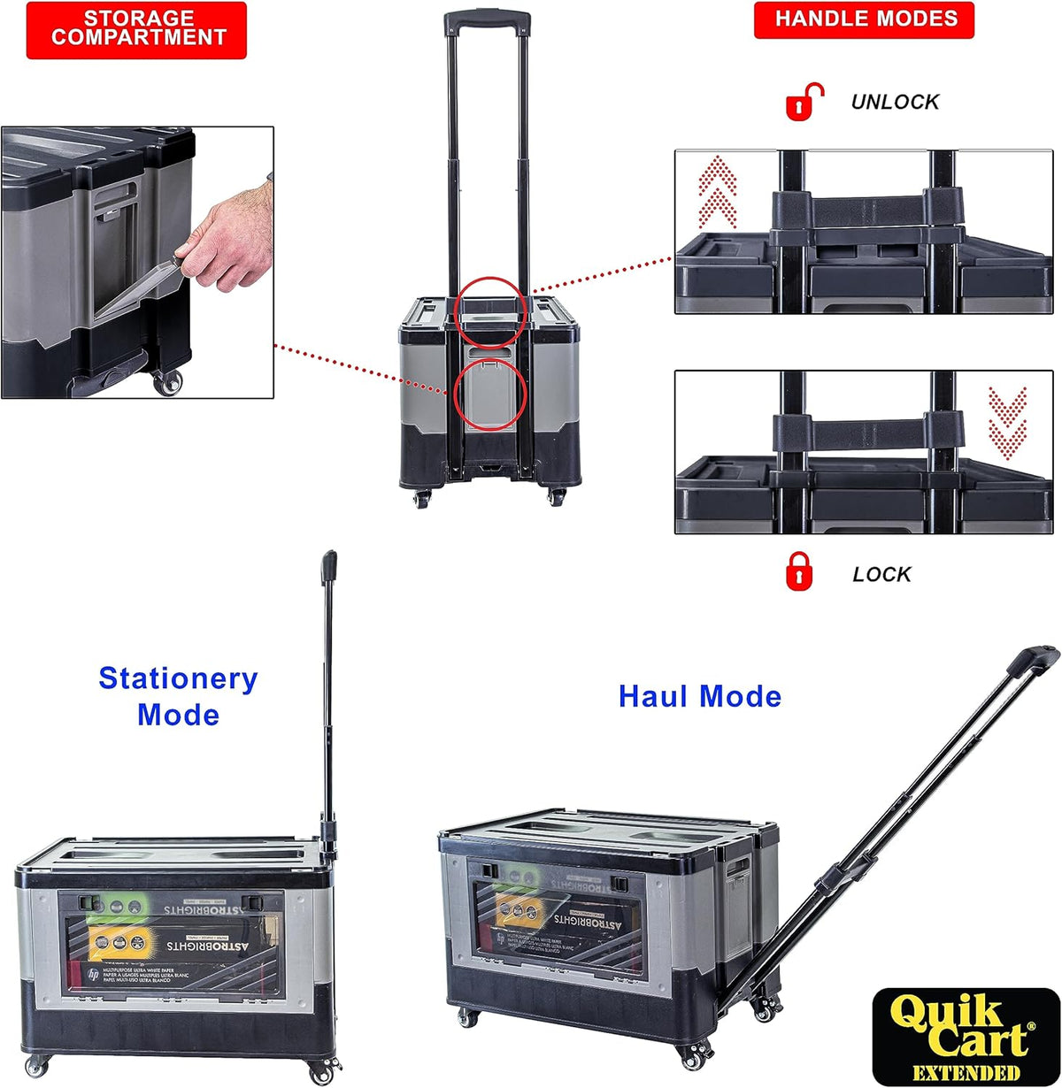 dbest products Quik Cart Extended Four Wheeled Rolling Crate Teacher Utility with seat Dual