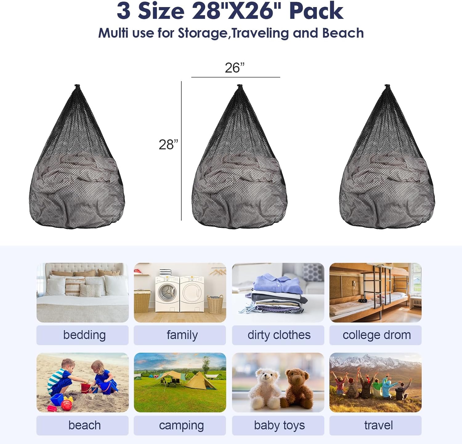3Pcs Mesh Laundry Bags Washing Machine Mesh Wash Bags Jumbo for Delicates Clothes,Bed Linen,Toys