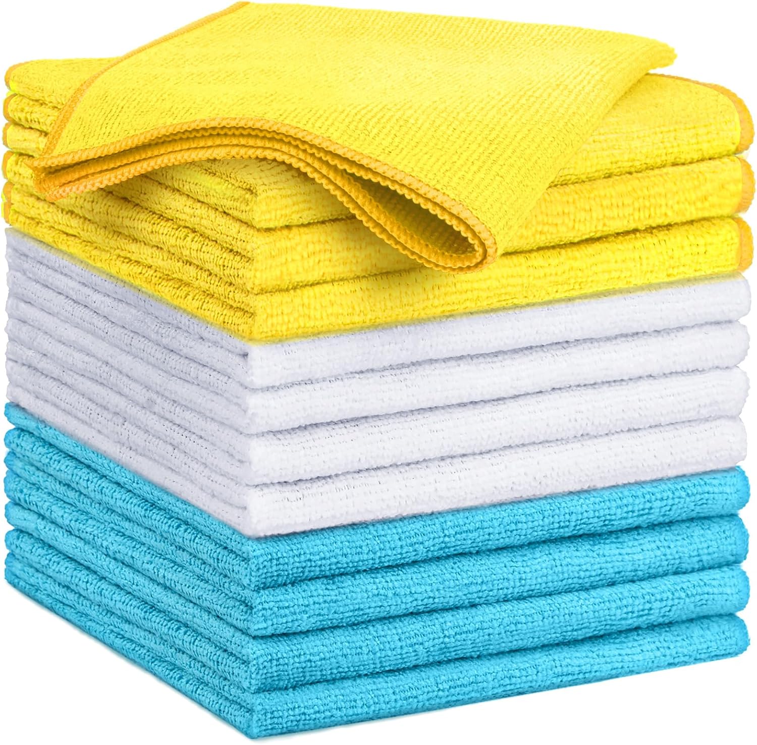 GLIMGLINT Microfiber Cleaning Cloth, 12 Pack Cleaning Rags, Cleaning Towels with 3 Color Assorted