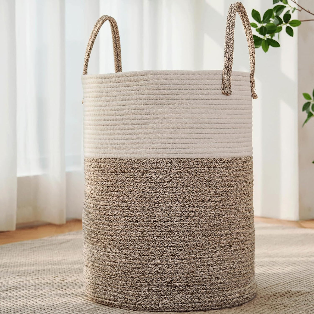 Large Woven Laundry Basket Hamper,80L Cotton Rope Storage Bin for Blankets,Toys and