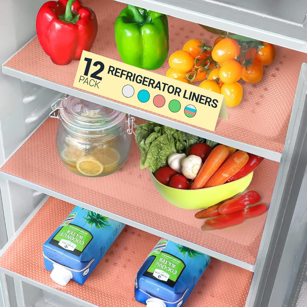 Refrigerator Liners for Shelves (12 Pack) by Linda’s Essentials - Non-Adhesive Shelf or Drawer