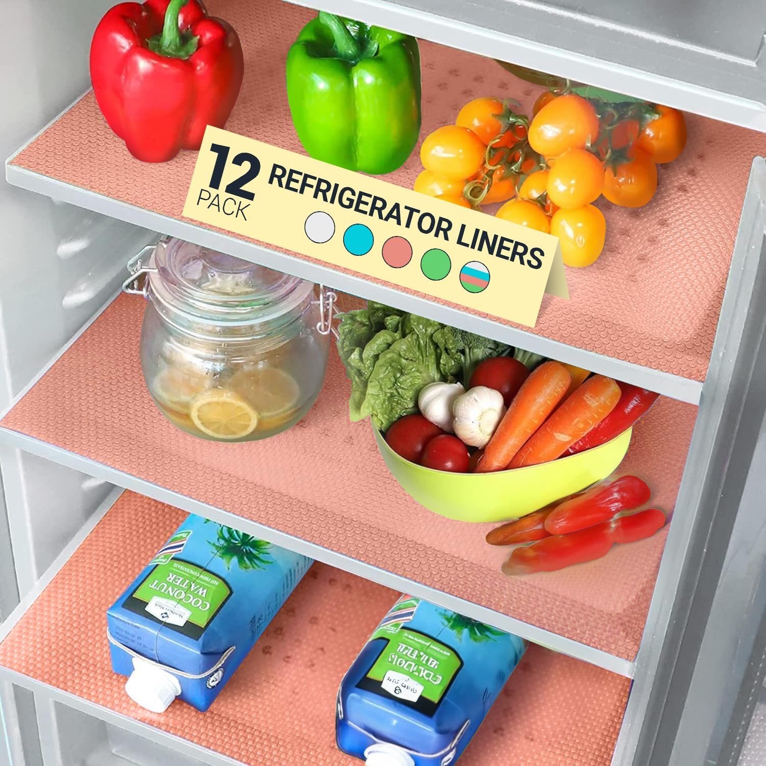 Refrigerator Liners for Shelves (12 Pack) by Linda’s Essentials - Non-Adhesive Shelf or Drawer
